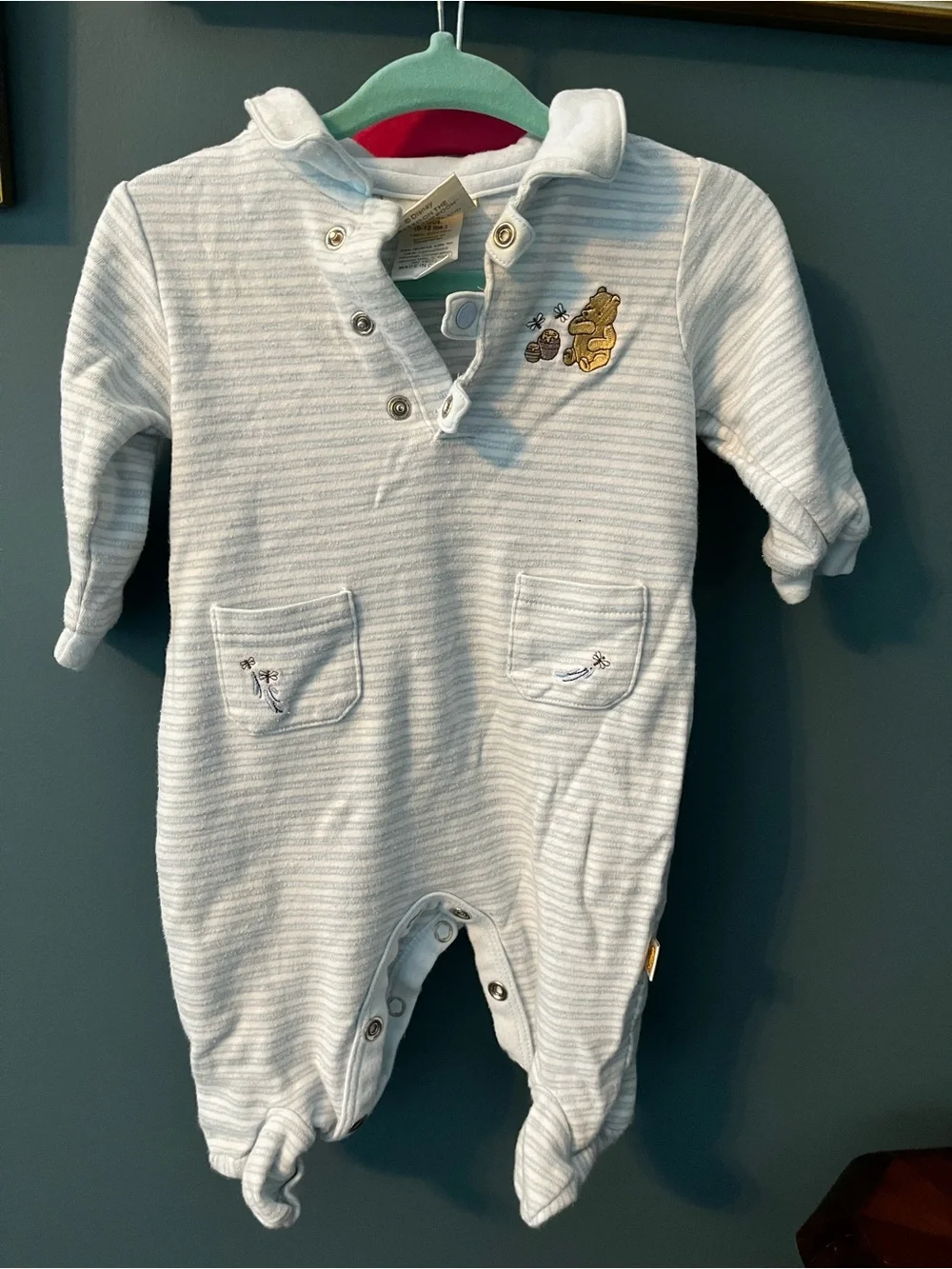 Disney Light Blue & White Striped Winnie the Pooh Footie